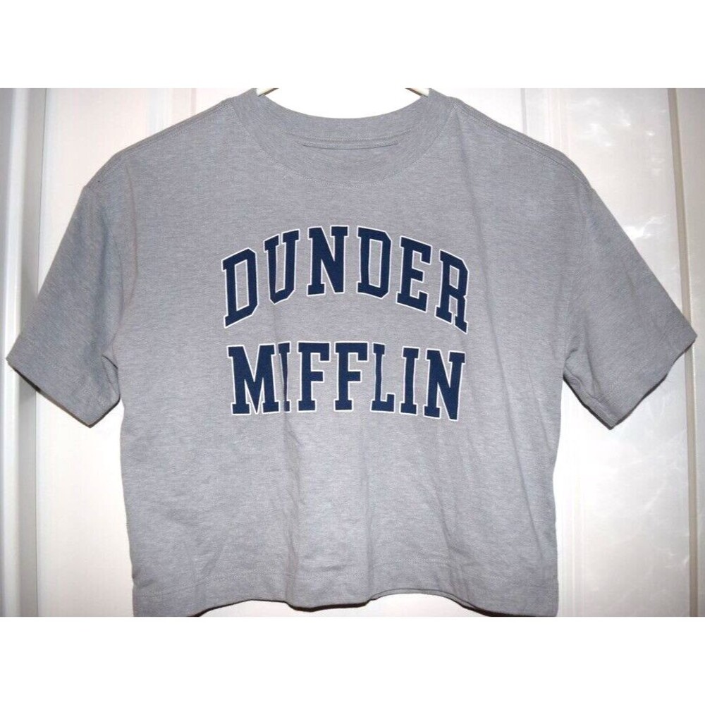 EUC GAP TEEN GIRLS DUNDER MIFFLIN GRAY CROP SHORT SLEEVE TEE T SHIRT SIZE XL